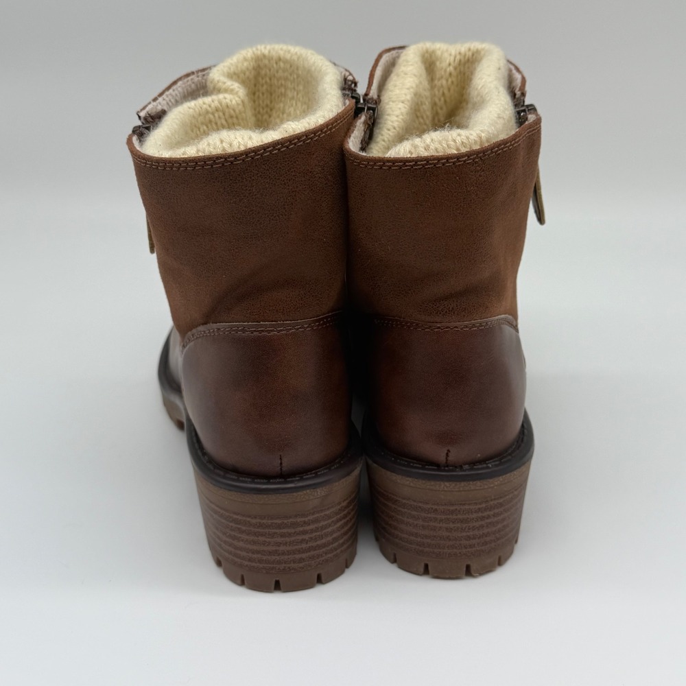 Sporto Womens Brown Ankle Boots Knit Collar Side Zip Lug Sole Block Heel Booties - Picture 5 of 7